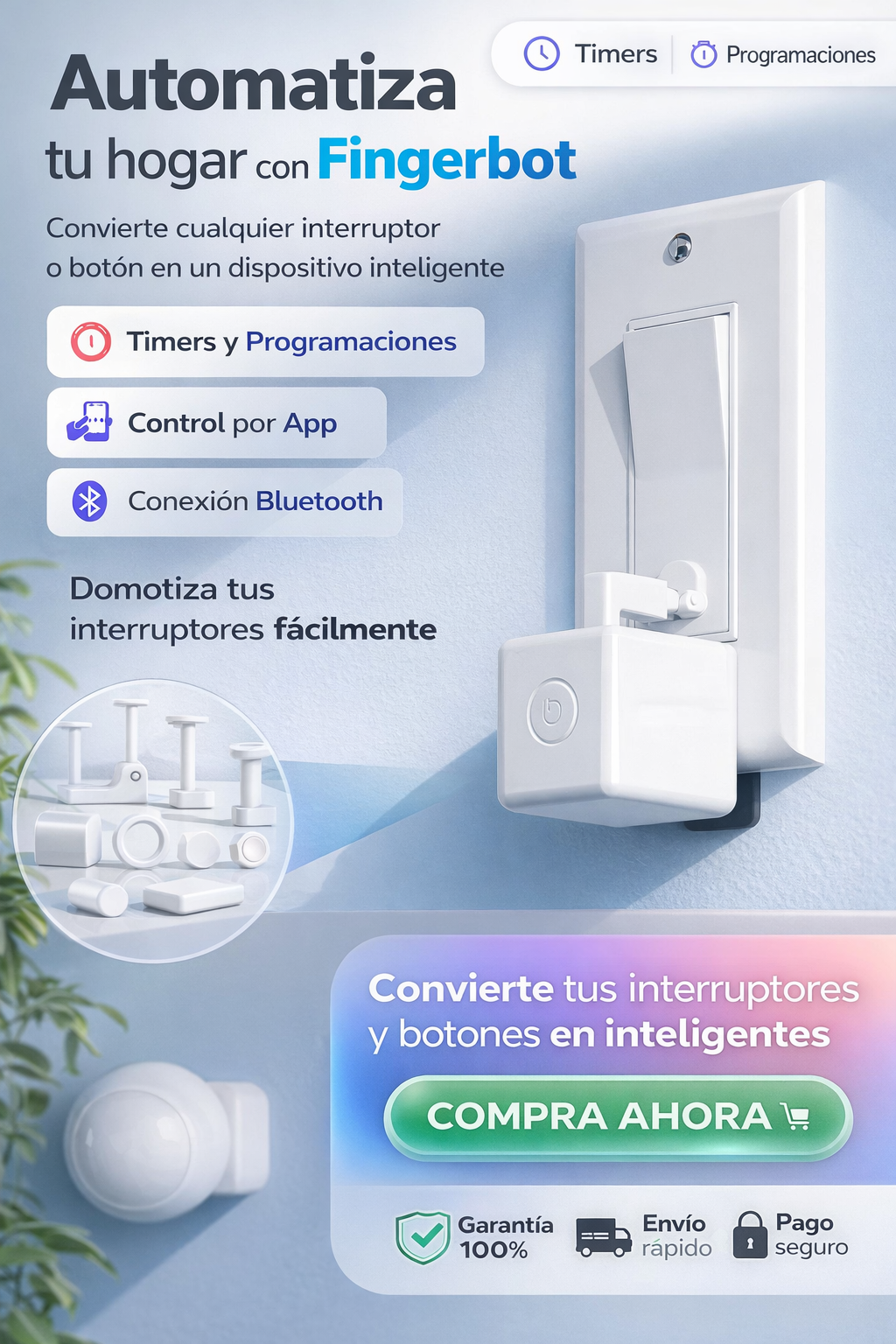 Botón Pulsador Nuevo Robot Dedo Bluetooth Control de Voz Automático Aplicativo Vida Inteligente Gadget para el Hogar